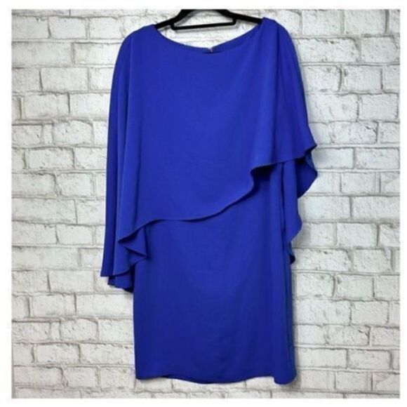Trina Turk Women’s Size Large Adore Overlay Cape Sheath Dress Night Blue - Picture 3 of 7